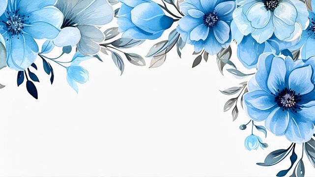 Digital vintage watercolor blue flowers abstract background