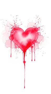 An artistic abstract watercolor background featuring a soft bleeding heart shape in vibrant pink and red tones with delicate paint splatters, gradient, soft, heart