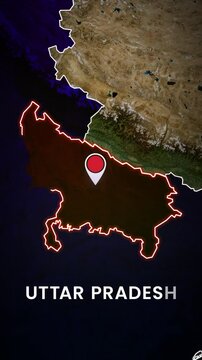 Uttar Pradesh Map Animation, Uttar Pradesh Location Pin, India State Map Vertical