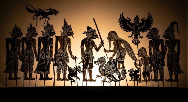 Traditional shadow puppets on display.