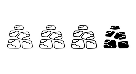 Stone Stack Icons, Stacked Rocks Vector Graphics, Natural Boulder Pile Symbols, Building Material Elements © bissas