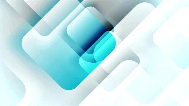 Soft blue rounded square glass layers sliding smoothly in a modern geometric background.