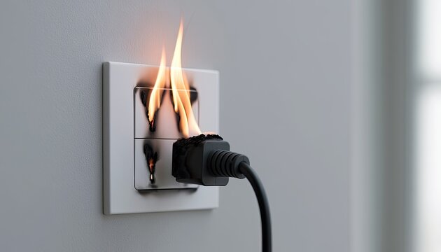 Electrical outlet sparking and catching fire with a black power plug inserted