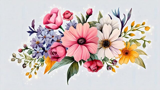 Digital vintage watercolor floral bouquet abstract background