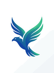 Fototapeta premium Illustration of a stylized eagle flying with gradient blue and green wings isolated on white background gradient majestic predator wildlife artistic abstract