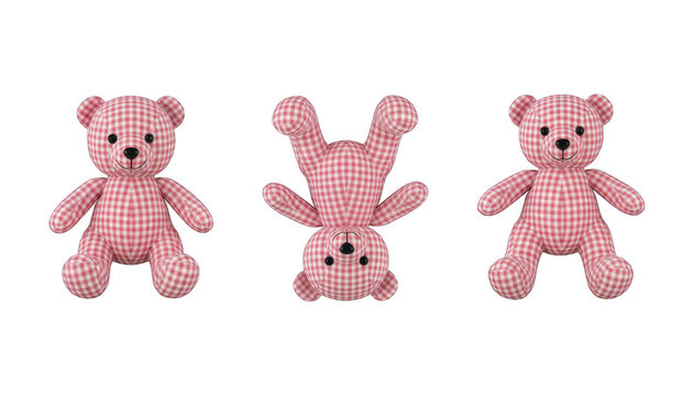 Three Cute Teddy Bears with Pink and White Gingham Pattern