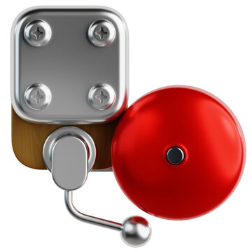 Red electric school bell with metallic base mounted vertically in smooth 3D illustration isolated on transparent background for back to school equipment, class schedule alarm signal concept.