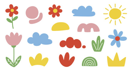 Colorful Abstract Doodle Elements Set for Childrens Design. © Welas