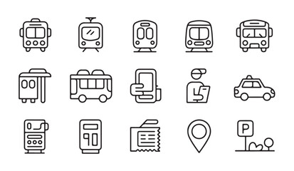 Public transportation and travel vector icons set trains buses taxis and passenger services. © MD.RAHIM