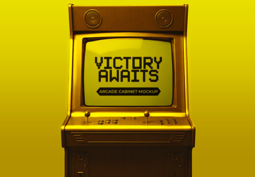 Metallic Gold Retro Arcade Cabinet Game Screen Mockup