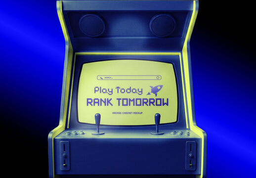 Retro Arcade Cabinet Video Game Screen Mockup