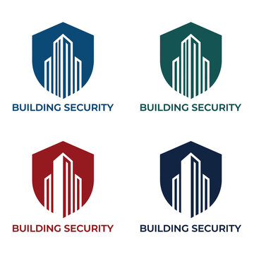 Building security logos with shield and skyscraper  safety icons icon