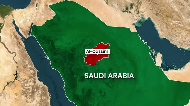 Al Qassim Region Highlighted on Saudi Arabia Map Animation