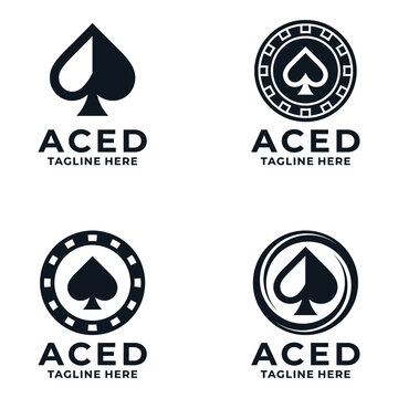 Four black ace of spades poker logos with sample tagline on white background icon