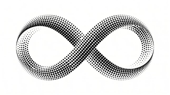 Infinity Symbol with Halftone Dots Pattern on White Background.
