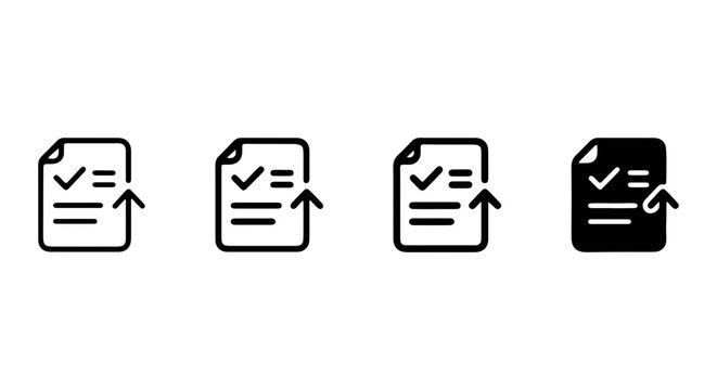 Document Icons Set, Checklist and Upload Symbols, Modern Flat Design Vector Graphics