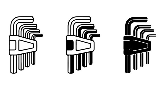 Hex Wrench Set, Allen Key Tools, Metal Hardware Implements, Mechanical Engineering Icons