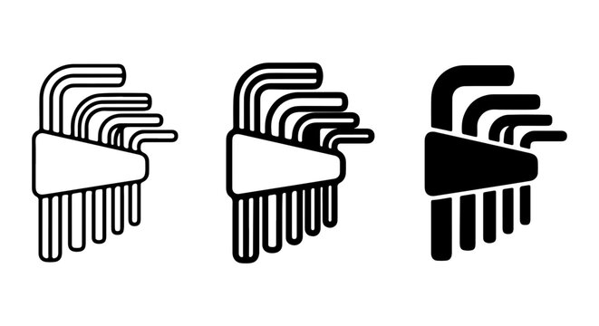 Hex Key Set Icons, Allen Wrench Tools, L-Shaped Metal Fasteners, Mechanic Hardware Vector Graphics