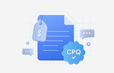 Fototapeta premium CPQ approval with quote validation, pricing review, approval workflow, sales automation and document verification for accurate quote-to-cash processes. Flat design vector illustration.