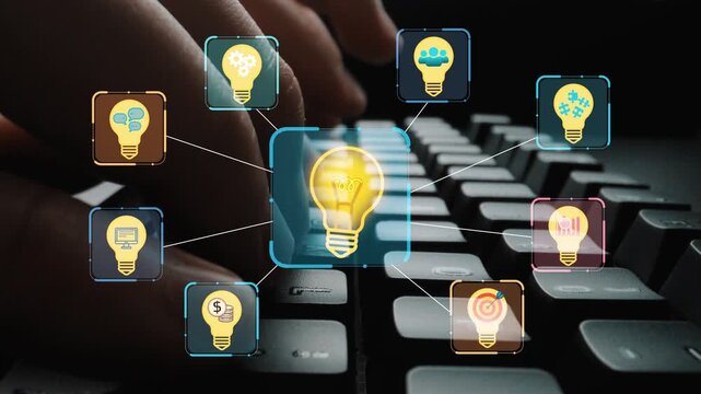 Creative Concept of Idea Generation with Light Bulbs Connected to Digital Icons Above Keyboard for Innovative Thinking and Problem Solving. Entropy.