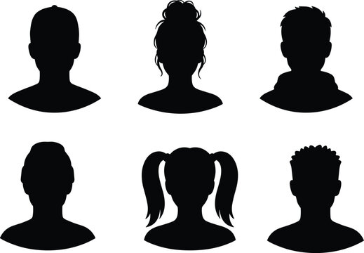 WebDiverse collection of anonymous human head and shoulder silhouettes for blank user avatar profile picture icons.