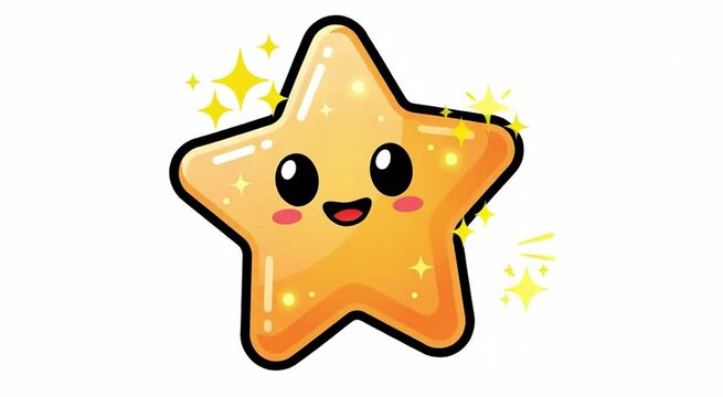 Cute Smiling Golden Star Character Cartoon Illustration With Sparkling Shimmering Effects For Childrens Educational Design Projects