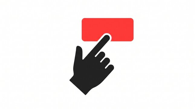 A hand clicking on a red button, representing a choice or action. Isolated on a white background