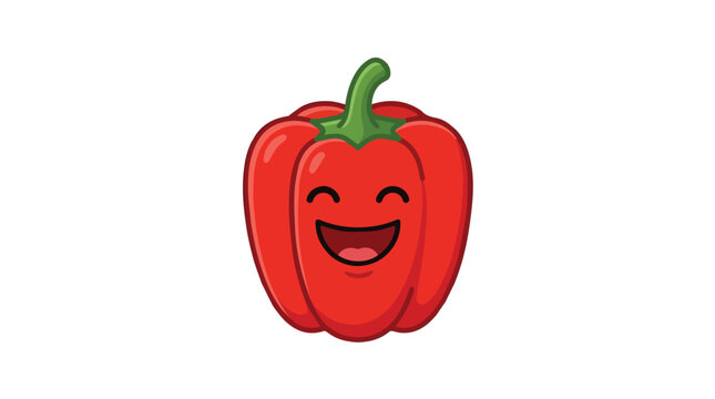 Cute Smiling Red Bell Pepper Character with expressive face, cartoon style, on white background