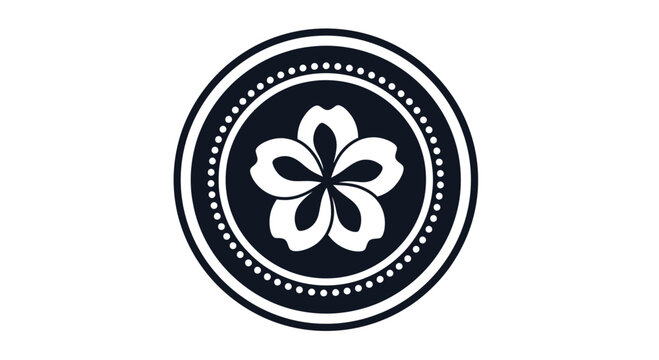 Japanese cherry blossom mon crest inside a circular emblem.