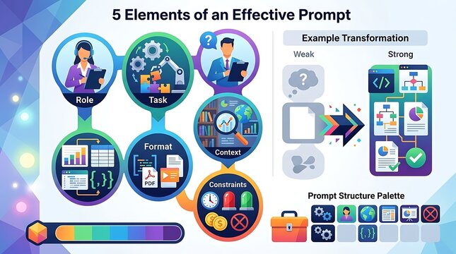 Infographic showing the five elements of an effective ai prompt