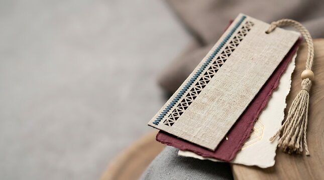 Artisanal linen and deckle edge paper bookmarks with embroidery