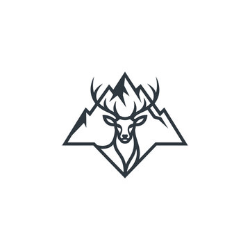 Minimalist Deer And Mountain Logo Design On White Background