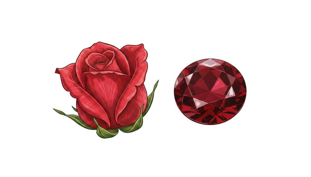 Red Rose Flower and Faceted Red Gemstone