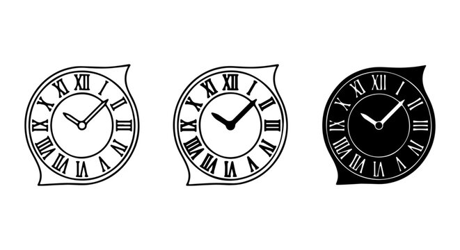 Roman Numeral Clock Icons, Vintage Timepiece Graphics, Classic Watch Symbols, Set of 3