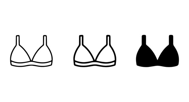 Bra Icons Set: Simple Line Art, Outline, and Solid Black Vector Graphics for Lingerie and Fashion