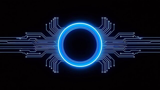 Blue neon circuit design on black
