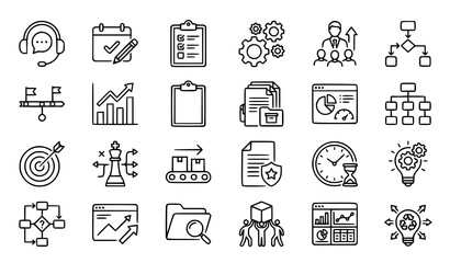 Fototapeta premium Management line icons set service workflow project planning business outline vector eps10