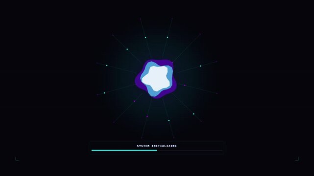 Abstract glowing digital loading animation on dark background.