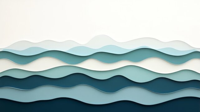 Abstract waves background with layered paper cut style sea ocean concept blue tones.