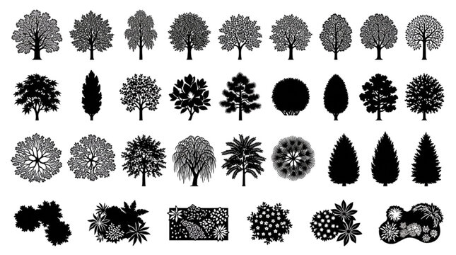 Architectural Trees Plants Vector CAD Block Collection Landscape Layout