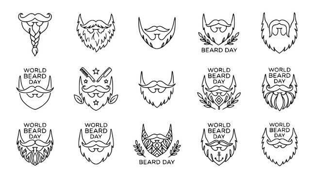 Collection of stylized beard icons for World Beard Day, line art design