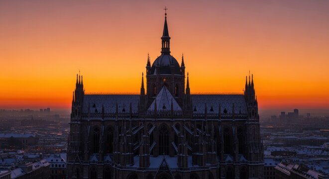 Gothic Cathedral Silhouette at Sunset
