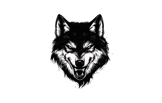 Aggressive Wolf Head Illustration Featuring Fierce Canine Expression for Graphic Design Projects and 111