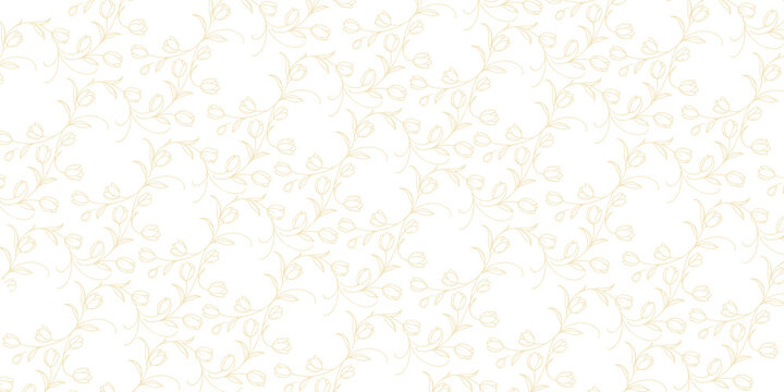 delicate png floral pattern featuring beige line art of tulips and vines on a isolate background.