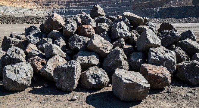 Large Pile of Rough Boulders and Rocks at a Quarry Site