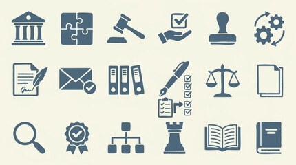 Set of business, legal, and administration vector icons on light background © Stocklab