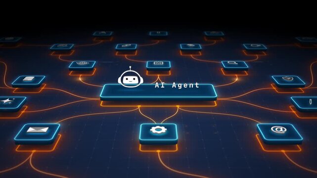 AI Agent Orchestrating Intelligent Workflow Automation Across Connected Business Applications Motion Graphics