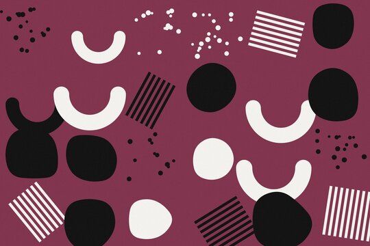 Abstract background with hand drawn geometric shapes including circles and lines on a dark maroon backdrop