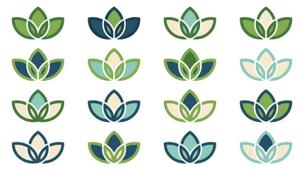 Fototapeta premium Green and blue abstract leaf logo icon set.