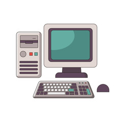 Fototapeta premium Desktop Computer with Monitor, System Unit, Keyboard and Mouse Flat Vector Illustration